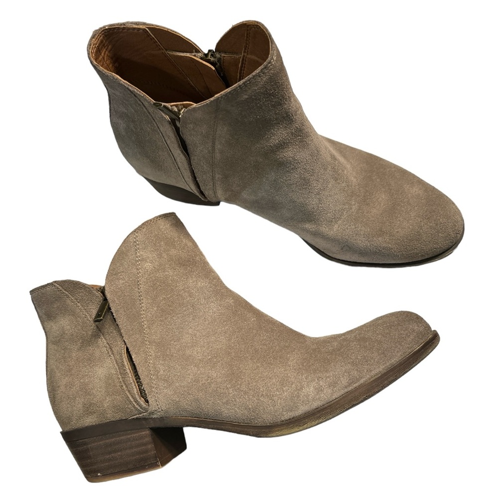 Lucky Brand Booties Women’s Size 10M Brenon Beige Double Zip Leather Suede